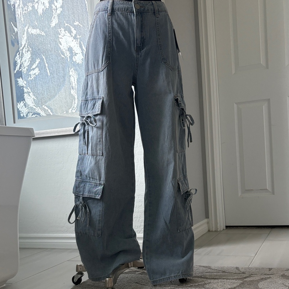 High Rise Wide Leg Cargo Jeans